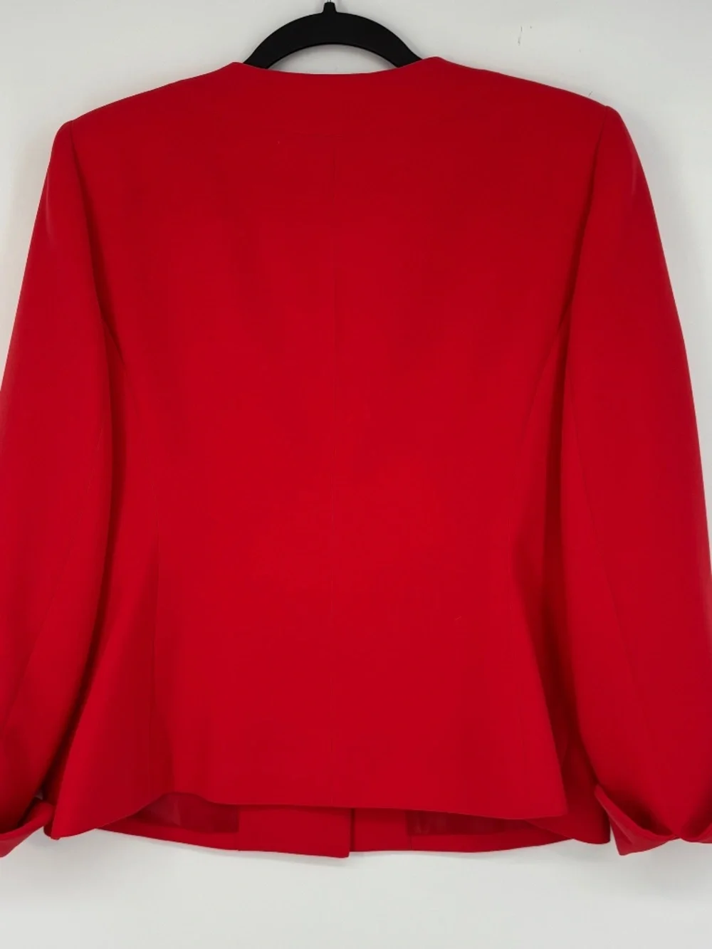 Kasper Womens PETITE 10P Blazer Jacket Tomato Red Big Black Buttons 3/4 Sleeves